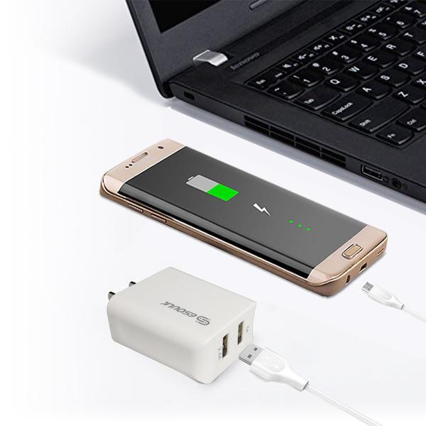 Esoulk 12W 2.4A Dual USB Travel Wall Charger With 5FT Micro USB Charging Cable