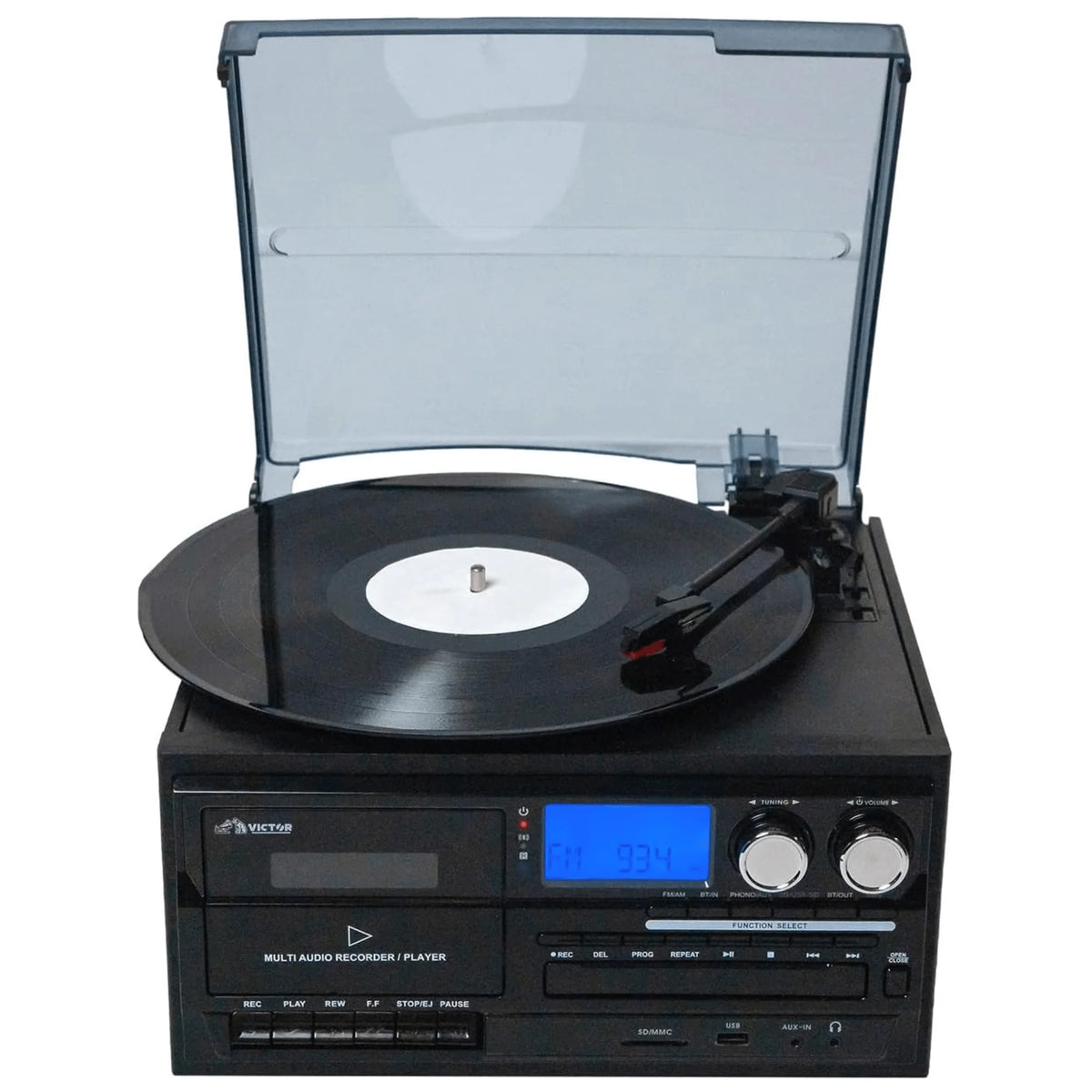 Victor Cosmopolitan 8-In-1 Turntable Music Center with Bluetooth, USB & Cassette
