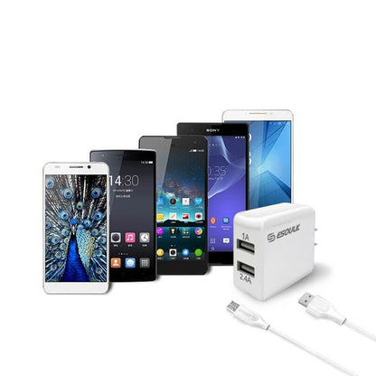 Esoulk 12W 2.4A Dual USB Travel Wall Charger With 5FT Micro USB Charging Cable