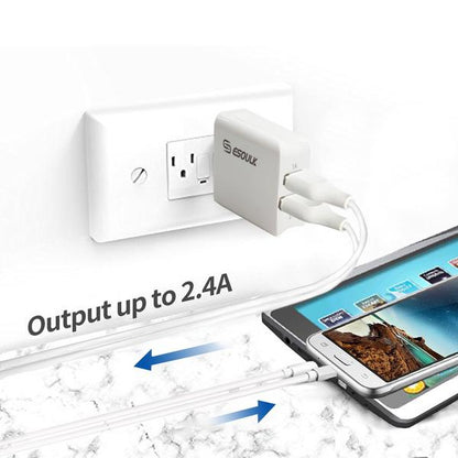 Esoulk 12W 2.4A Dual USB Travel Wall Charger With 5FT Micro USB Charging Cable
