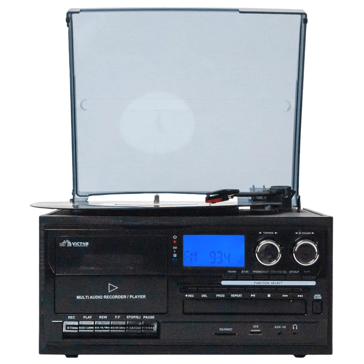 Victor Cosmopolitan 8-In-1 Turntable Music Center with Bluetooth, USB & Cassette