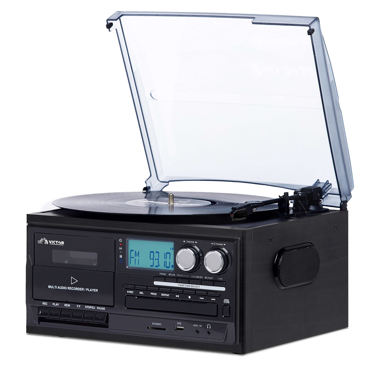 Victor Cosmopolitan 8-In-1 Turntable Music Center with Bluetooth, USB & Cassette