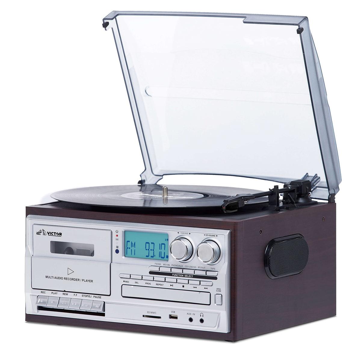 Victor Cosmopolitan 8-In-1 Turntable Music Center with Bluetooth, USB & Cassette
