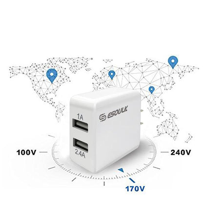 Esoulk 12W 2.4A Dual USB Travel Wall Charger With 5FT Micro USB Charging Cable