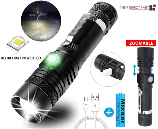 Super Bright 90000LM LED Tactical Flashlight Zoomable with Rechargeable Battery