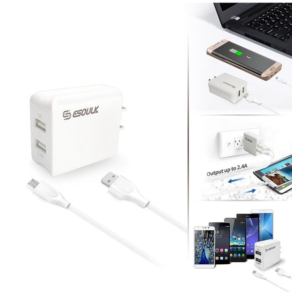 Esoulk 12W 2.4A Dual USB Travel Wall Charger With 5FT Micro USB Charging Cable